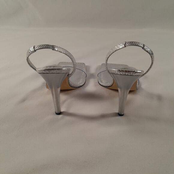 Good American Slingback Heel SIlver Snake Lucite 7.5  Square Toe NWOB - Picture 4 of 7
